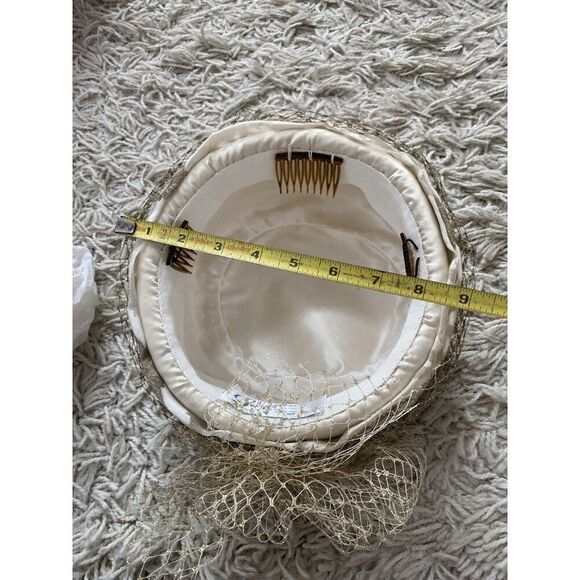 Vintage Suzanne Custom Millinery Hat Satin Gold Cream Silk Mesh 1950s main image 8